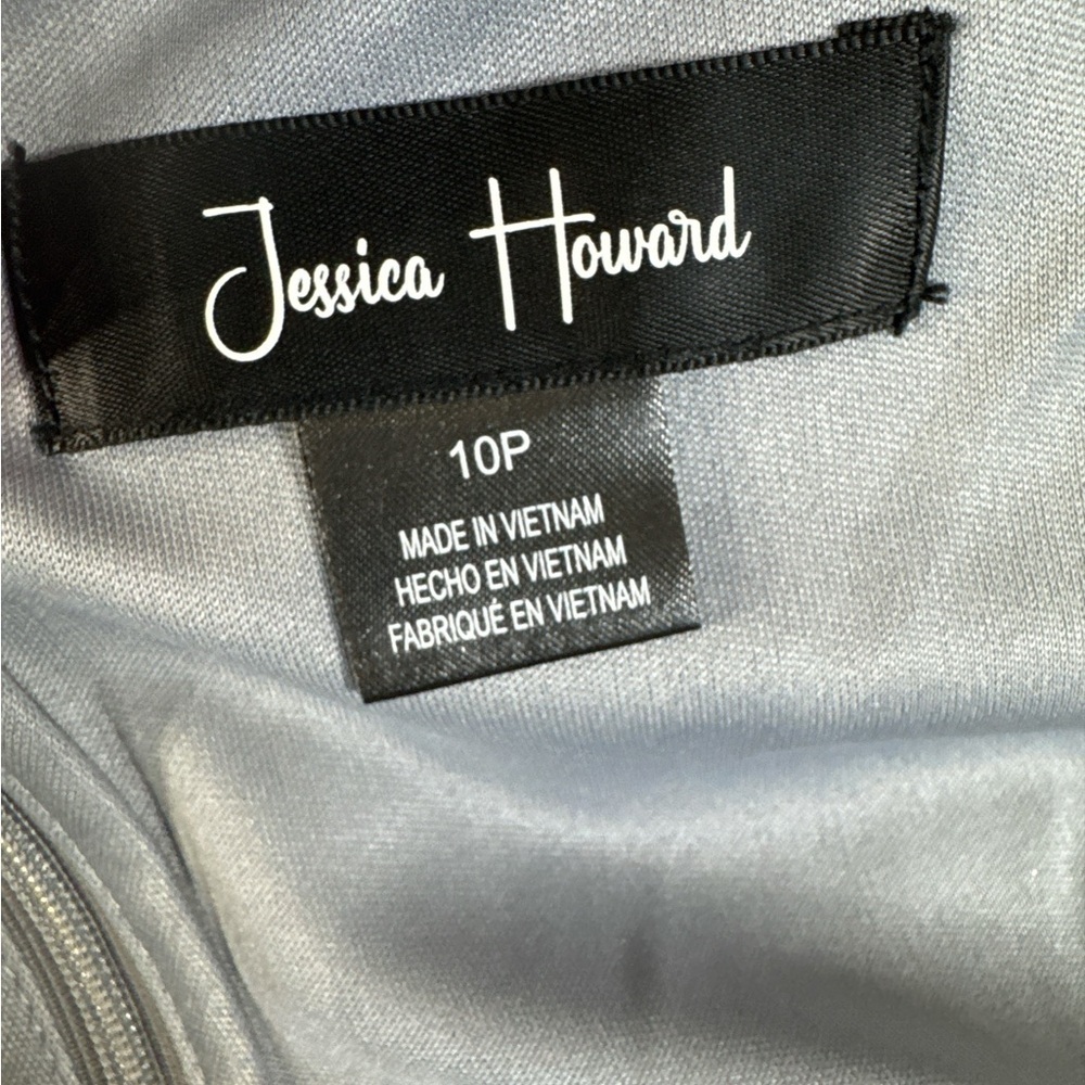 Jessica Howard Silver Gray Sleeveless Layered Midi Dress Size 10P Petite - Picture 9 of 10